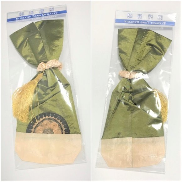 Brand NEW Chinese Style Wine Gift Bag with Tassel Lot of 3 Red/Green/Brown - Picture 2 of 4